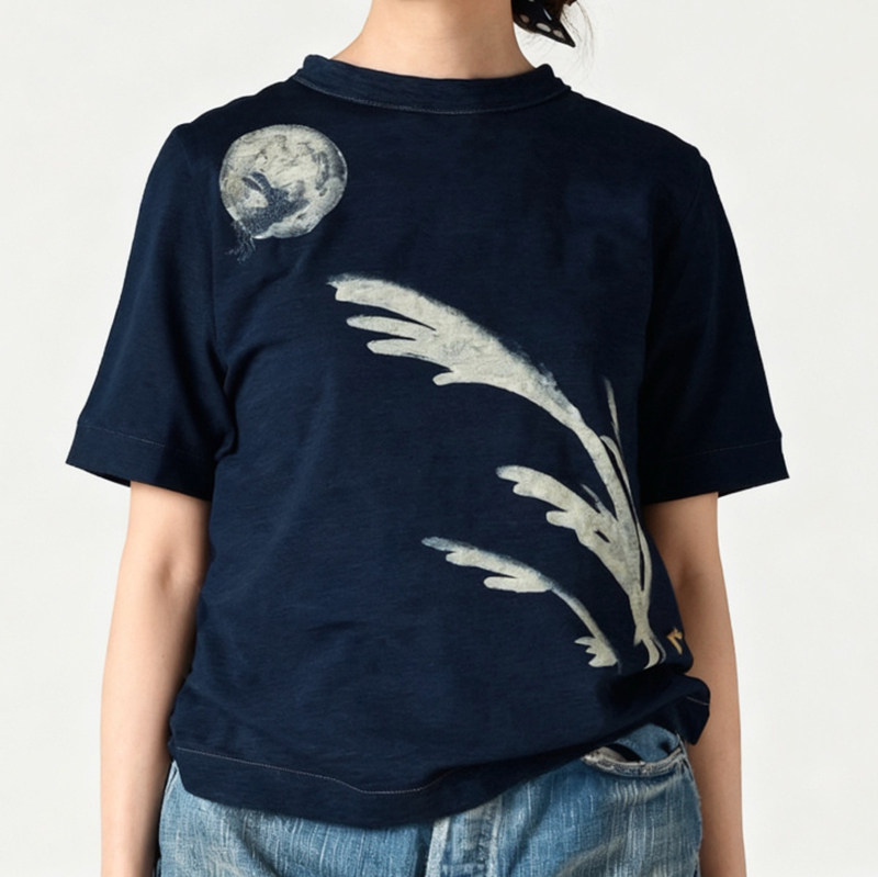 日系新品玉兔前后刺绣短袖T恤靛蓝百搭上衣女Ctrl C 45,女装/女士精品,T恤,淘宝优惠券,粉丝福利购,淘宝优惠卷