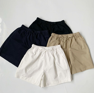 日系新品danton纯色简约百搭松紧腰短裤女白色黑色卡其深蓝