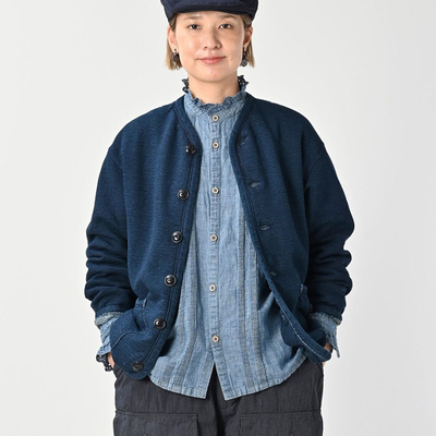 日系25秋冬新品6粒扣靛蓝纯色加绒单排扣开衫外套百搭上衣女45