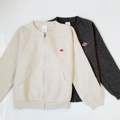 日系新品danton棒球领拉链针织毛衣开衫外套女