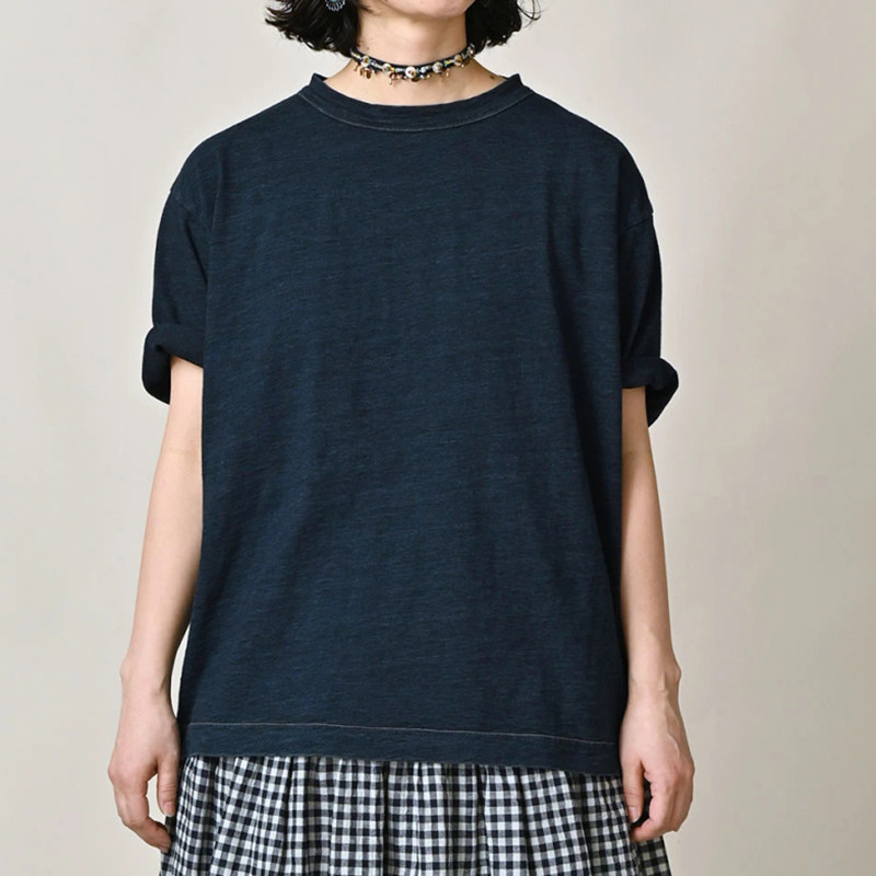 日系新品后口袋刺绣字母竹节棉短袖T恤百搭上衣男女45