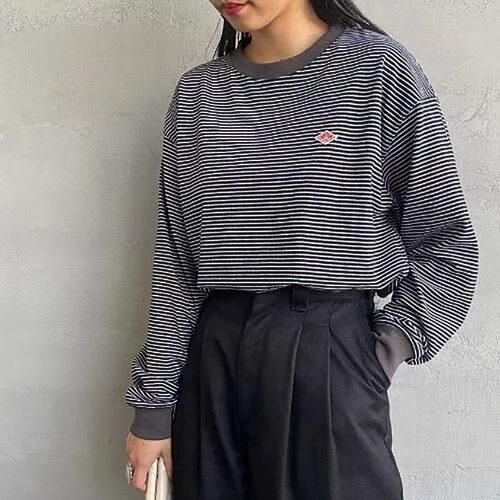 张晓沫日系25秋冬新品danton条纹全棉长袖T恤百搭上衣打底衫女