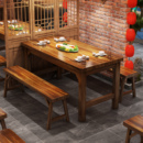 实木碳化快餐桌椅组合小吃店餐桌快餐面馆饭店食堂烧烤火锅4人