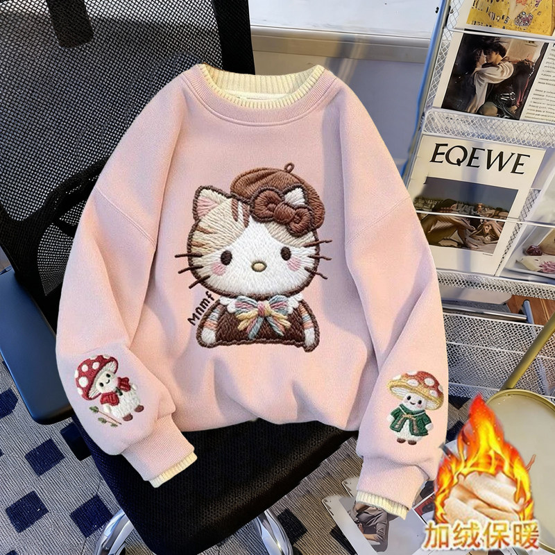 女童加绒卫衣新款中大童秋冬洋气甜美学院风女孩冬季加厚上衣外套