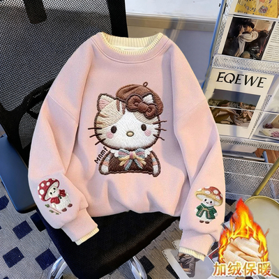 女童秋冬加绒加厚洋气学院风卫衣