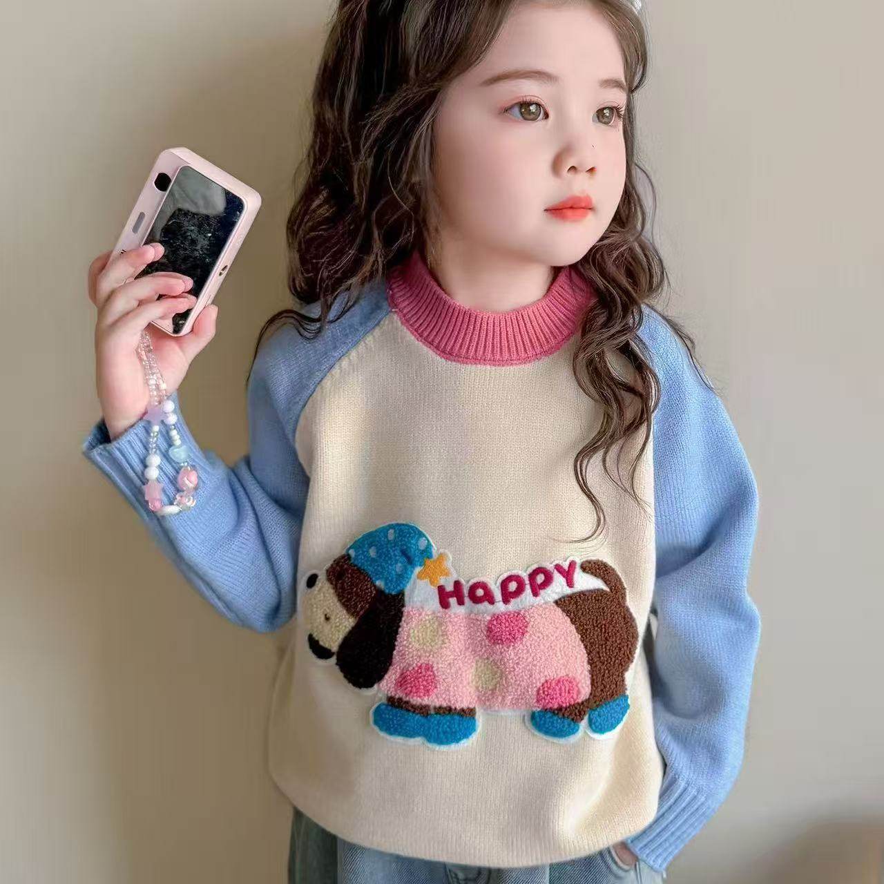 女童秋冬季毛衣2025新款女孩宝宝冬款加绒打底针织衫儿童冬装上衣