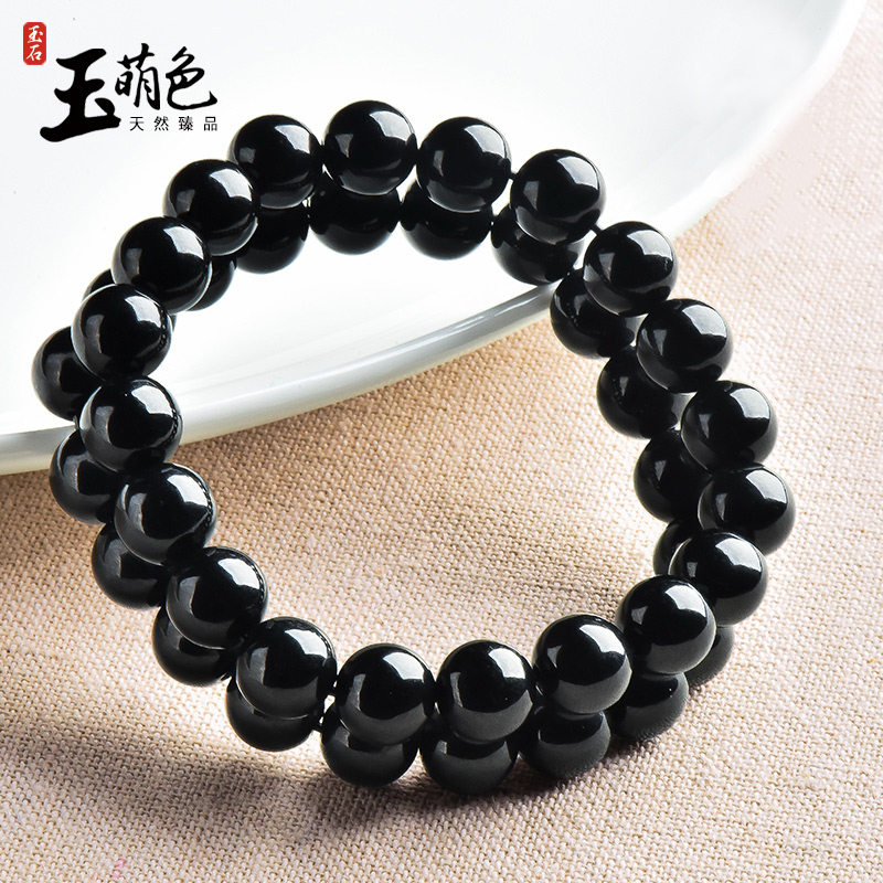 玉萌色翡翠手链男女款墨翡双排珠手串A货单串20颗9.8mm L057