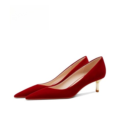 红色高级感不累脚低跟单鞋中式~~