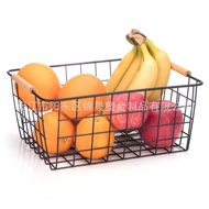 厨房台面无盖置物篮居家桌面杂物收纳筐欧式木提手铁艺收纳篮