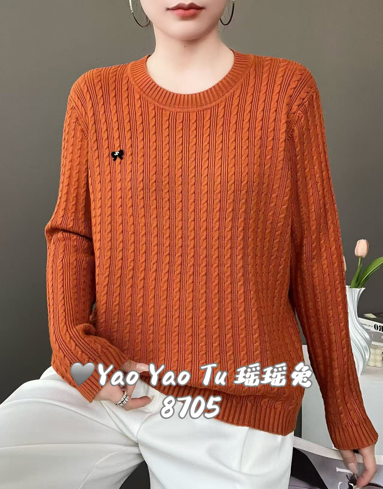 2026加肥加大圆领麻花针织衫女宽松显瘦百搭毛衣打底上衣长袖休闲