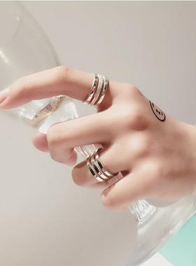 纯银情侣对戒活口三圈足银戒指男女食指女潮人男戒指潮简约可刻字