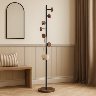 中古风挂衣架实木衣帽架卧室落地衣架客厅立式简约衣服架挂包架