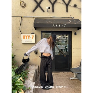 女小个子宽松休闲显瘦阔腿裤 低腰直筒牛仔裤 越穿越爱 十一石