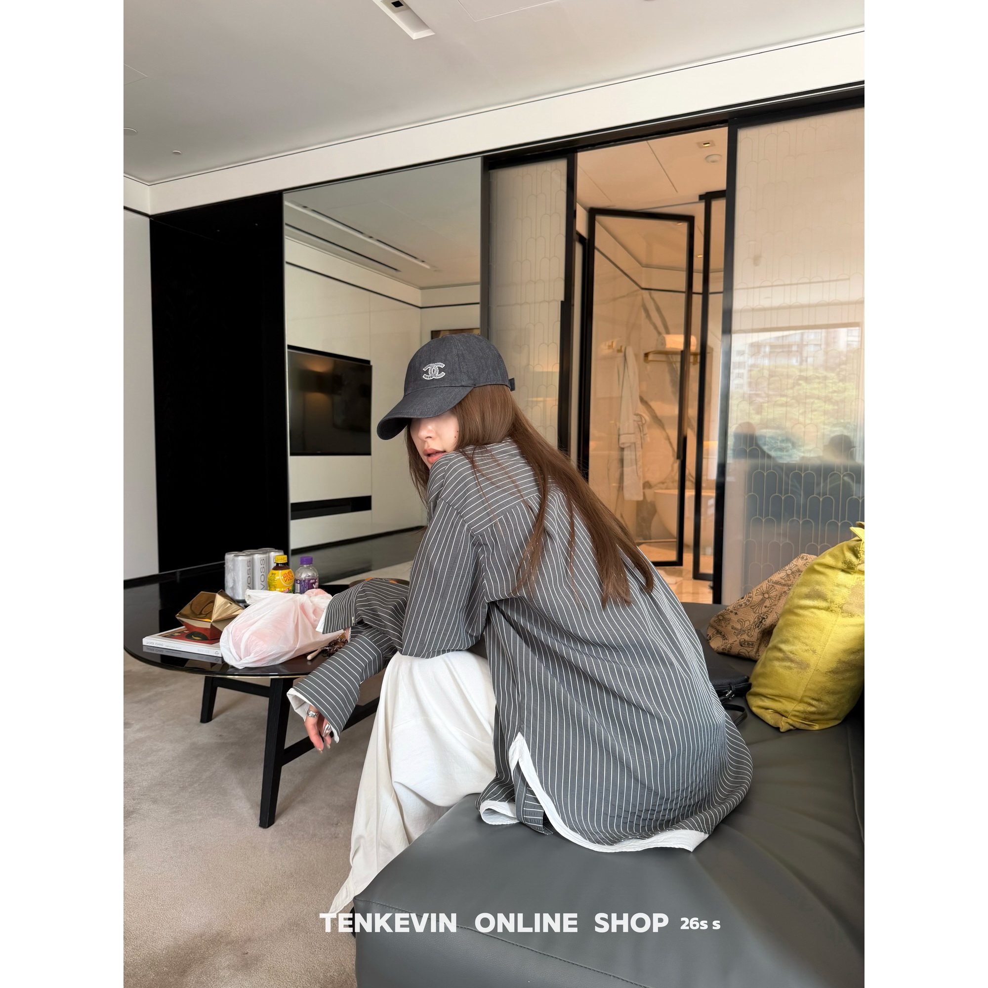 十一石 慵懒条纹 假两件撞色衬衫外套女宽松长袖防晒上衣春季新款