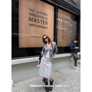 十一石 复古回潮 A字波点抽绳半身裙女小个子中长款休闲裙夏季II