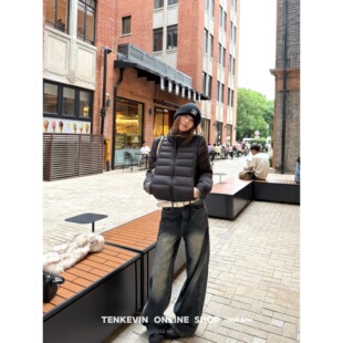 十一石 自由腔调 美式复古水洗磨白直筒牛仔裤女宽松垂感秋季新款