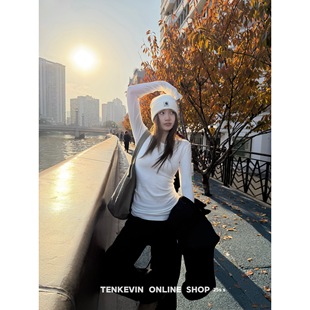 十一石 长期主义！磨毛圆领套头打底衫女小个子修身显瘦长袖T恤