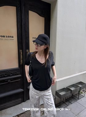 十一石 一衣两穿!V领宽松休闲显瘦百搭七分袖上衣女秋季2026新款