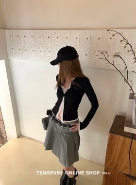 十一石 好穿不停！蕾丝拼接假两件开衫女修身长袖t天丝防晒小衫ll