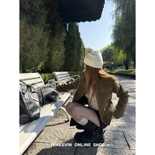 美式复古磨破灯芯绒夹克外套