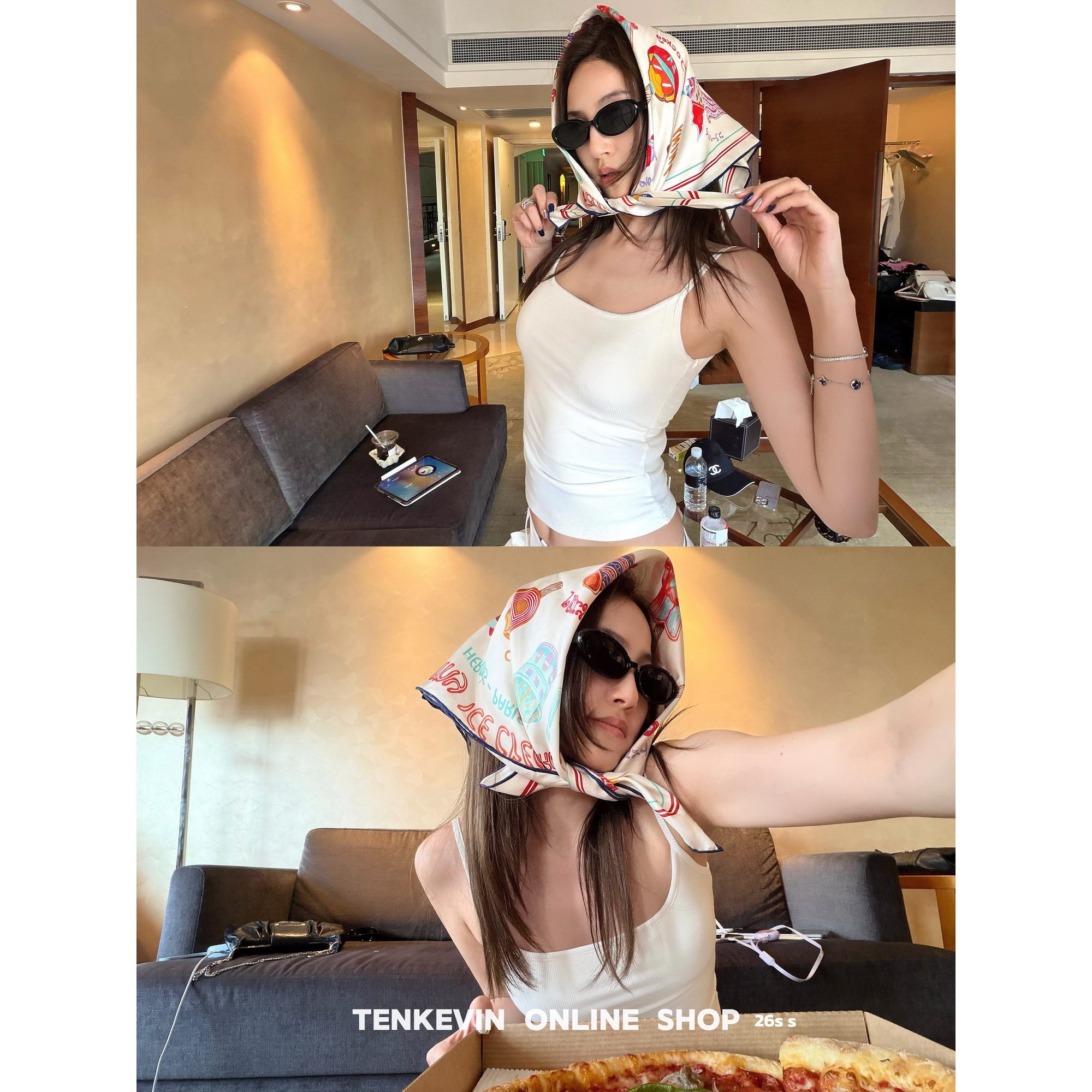 十一石 好版型闭眼入 方领螺纹吊带背心女修身显瘦无袖上衣带胸垫