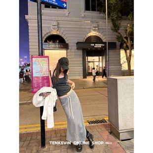 【02.28 New】解构美学 不规则下摆抽绳腰带软糯弯刀半身裙