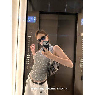 十一石 时髦回潮 波点半高领无袖背心女小个子修身显瘦套头上衣
