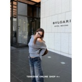 女小个子宽松长袖 设计感斜肩针织衫 套头毛衣 氛围感天菜 十一石