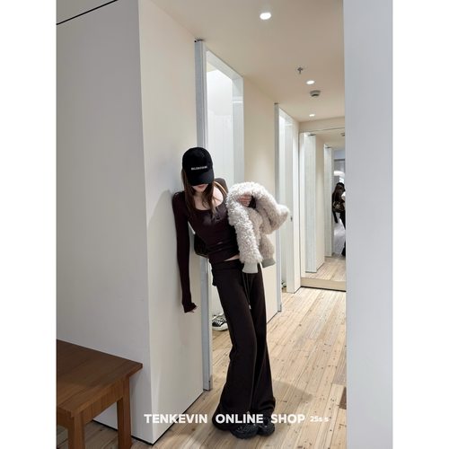 加绒u领打底衫修身长裤两件套