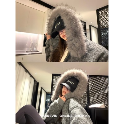 毛领短款夹棉外套宽松连帽卫衣