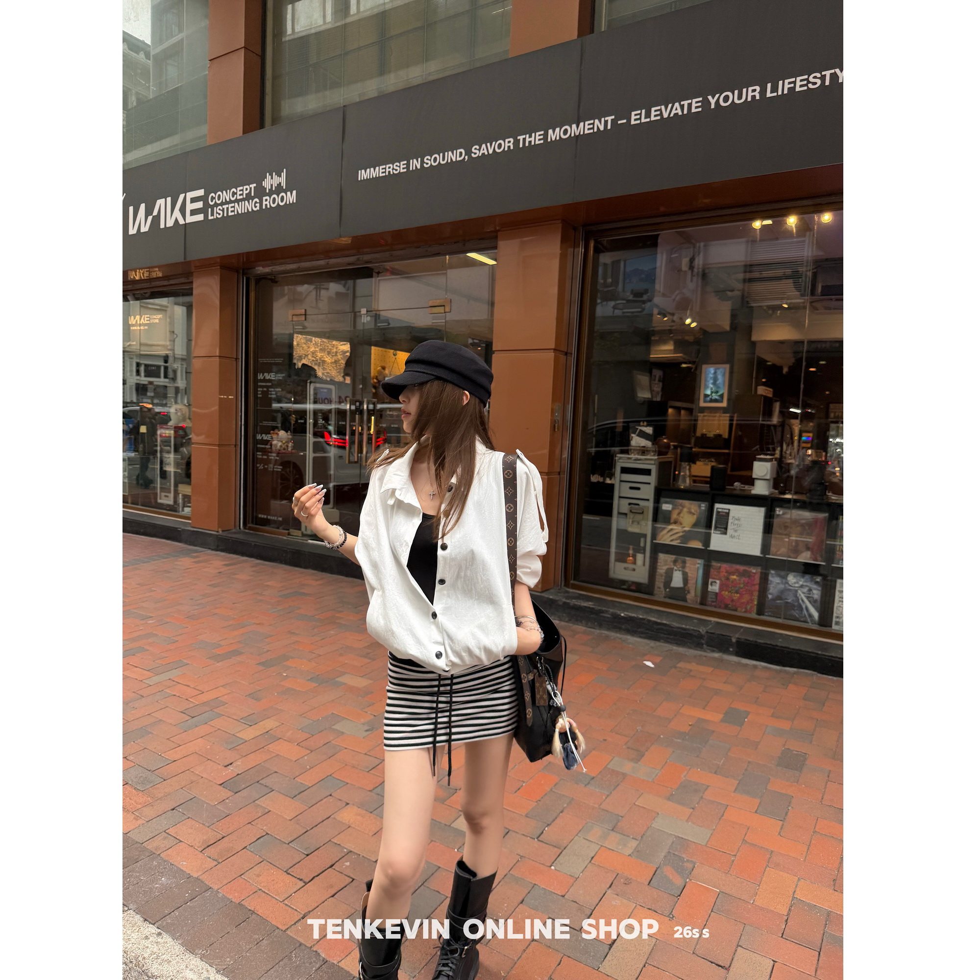 十一石 夏日腿精 抽绳撞色条纹低腰半身裙女小个子休闲短裙包臀裙