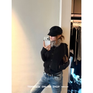 十一石 叠搭利器 可拆卸毛领针织毛衣马甲女秋季显瘦短款无袖开衫