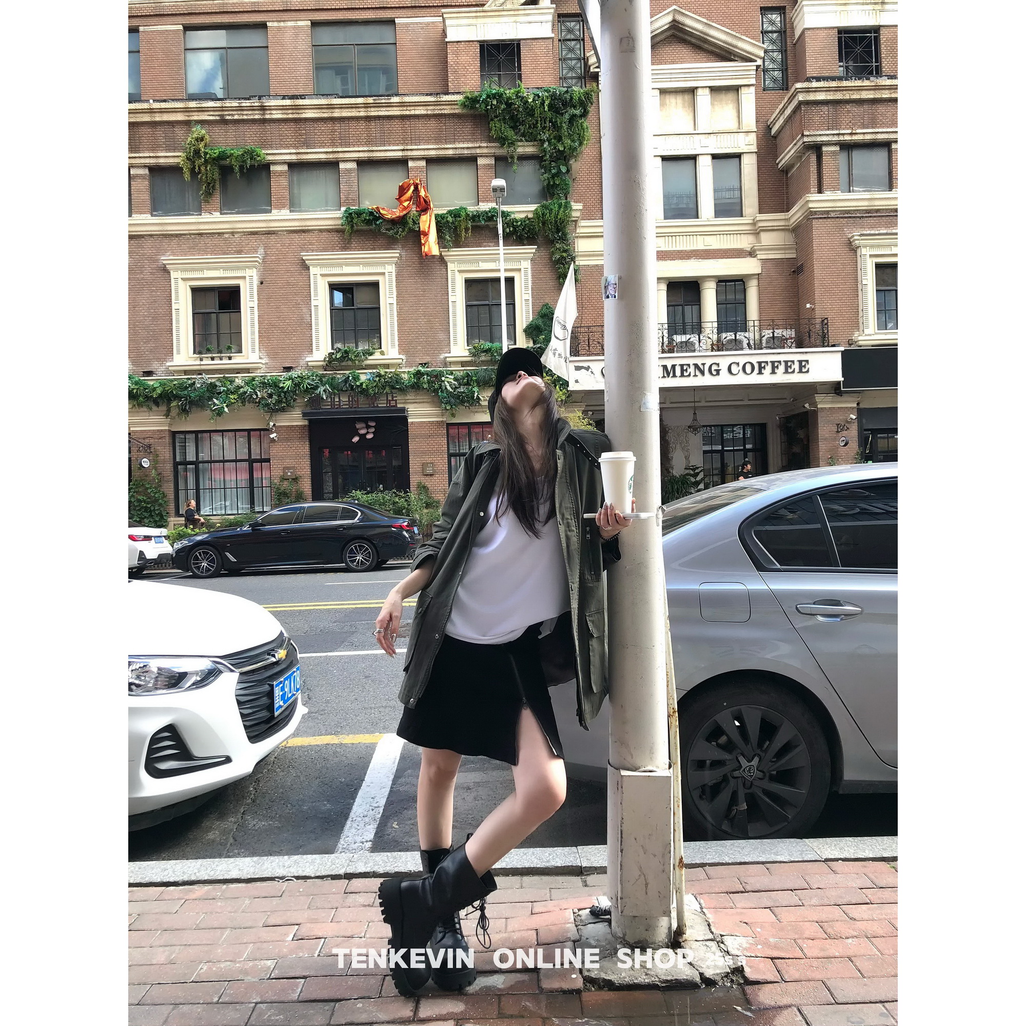 设计感斜拉链洗旧口袋工装半裙
