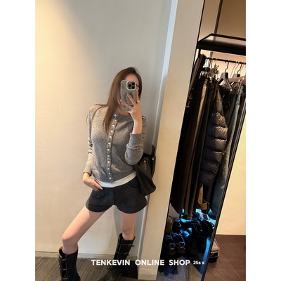 松弛感软糯羊毛肩襻针织小开衫