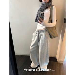 十一石 一条过冬!抽绳加绒加厚卫裤休闲裤女宽松显瘦直筒阔腿裤