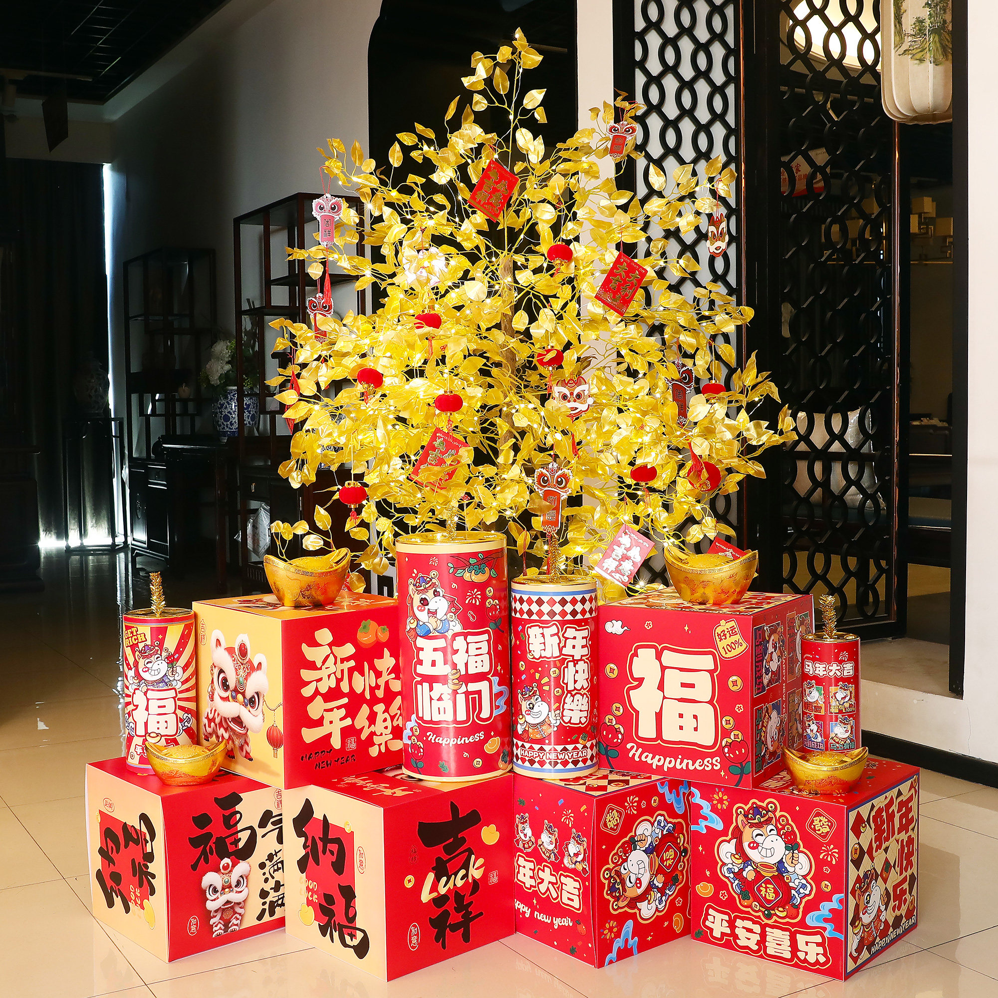 马年新年装饰品场景布置摆件堆头
