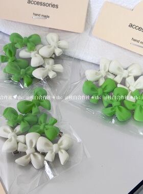 夏日绿色蝴蝶结甜美发夹迷你少女发卡刘海夹子前额鸭嘴头饰发饰