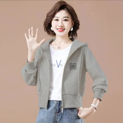 小众连帽女士2025秋冬大码卫衣加绒洋气休闲宽松显瘦女装短款外套