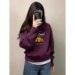 宽松小个子加厚外套 加绒设计感卫衣小众洋气大码 秋冬爆款 圆领长袖