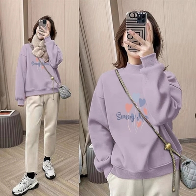 爆款百搭半高领卫衣女秋冬2025新款洋气减龄休闲加绒保暖打底上衣