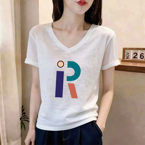 夏季新款竹节棉V领短袖t恤女装小众洋气休闲大码宽松纯棉薄款上衣
