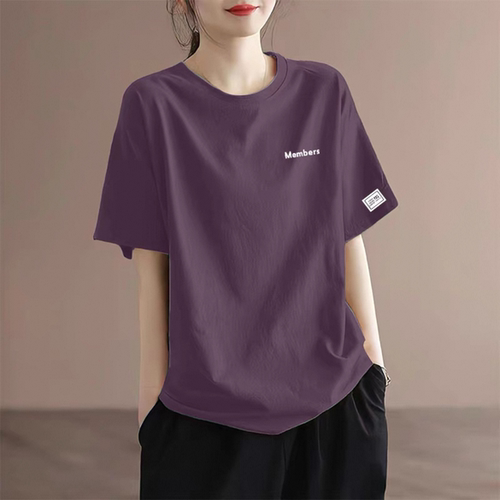 纯棉短袖t恤女士夏季2025新款大码胖mm宽松显瘦洋气减龄圆领上衣