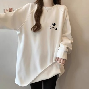 宽松胖mm遮屁股德绒保暖中长款 T恤洋气大码 上衣 圆领长袖 秋冬新款