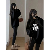 中长款 宽松遮屁股加厚套头外套 洋气大码 圆领加绒卫衣2026新款 时尚