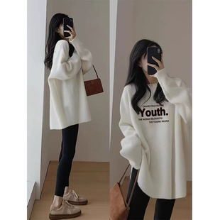 时尚 德绒保暖中长款 女秋冬新款 长袖 休闲宽松设计感外套 圆领打底衫