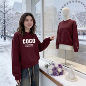 2026新款 宽松胖mm小个子加厚外套 大码 圆领长袖 加绒设计感卫衣时尚