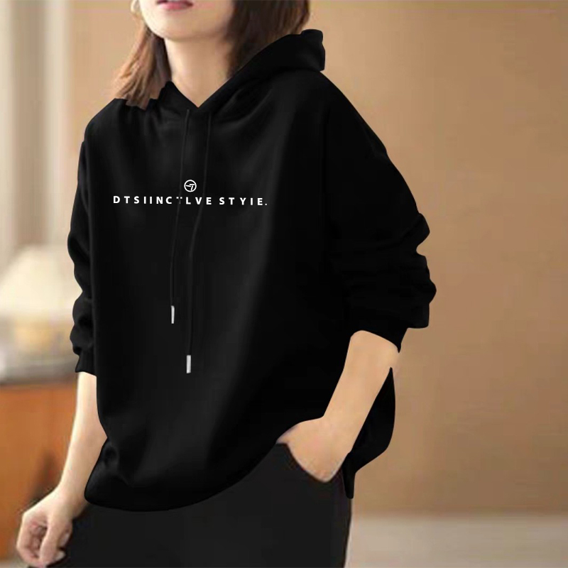 小众连帽长袖加绒卫衣秋冬新款减龄百搭大码宽松设计感小个子外套