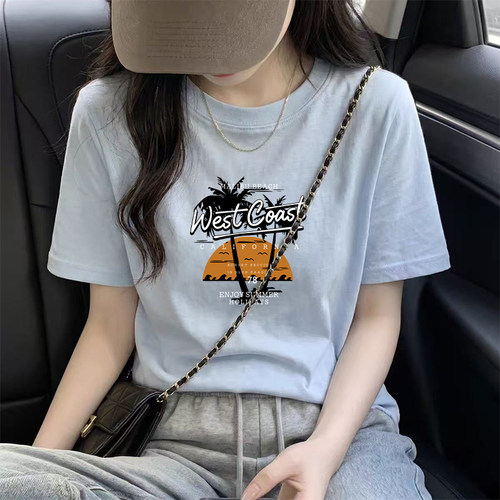 2026夏季新款雪花棉圆领短袖t恤女装洋气休闲大码宽松打底衫上衣