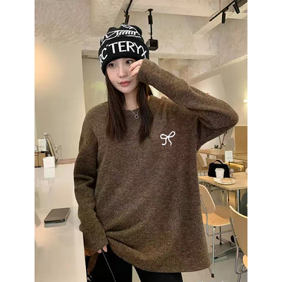 2026新款中长款圆领打底衫长袖女德绒保暖大码宽松设计感胖mm上衣