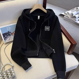 短款 卫衣加绒2025秋冬休闲洋气宽松显瘦女装 外套 拉链连帽大码 韩版